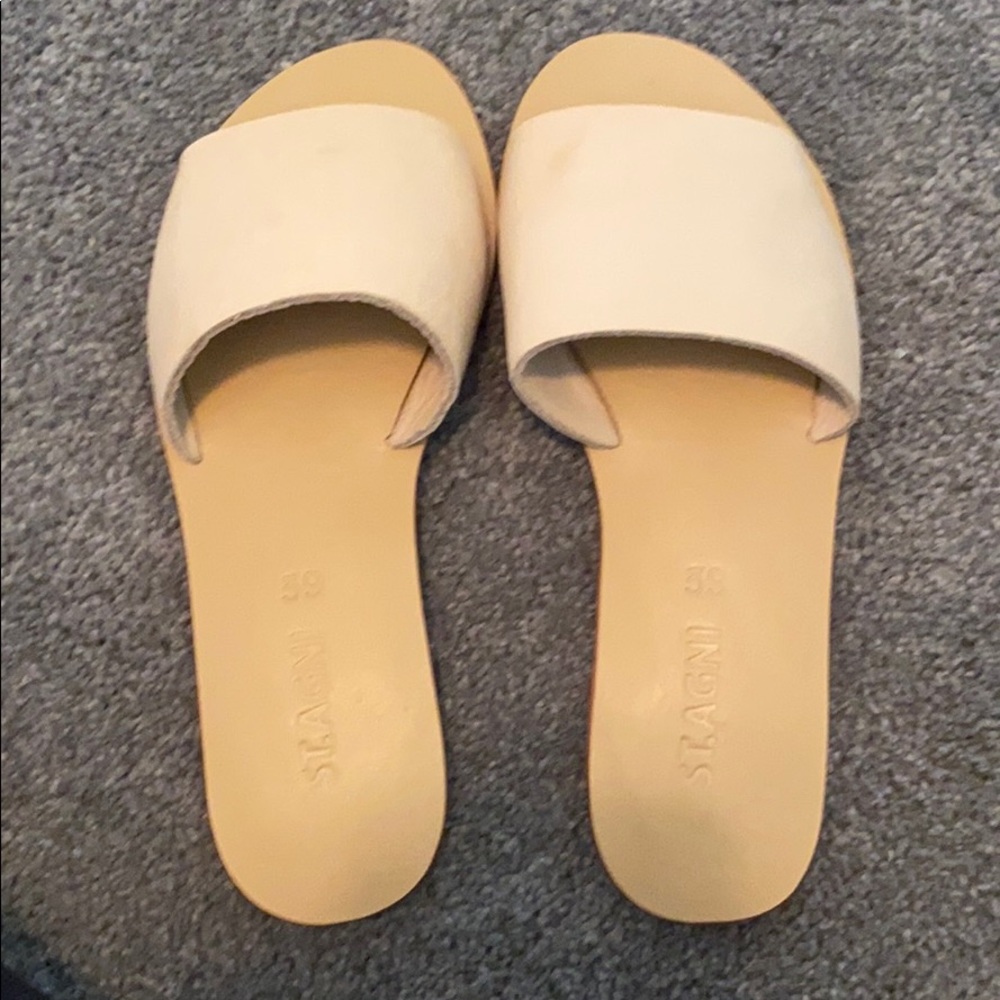 St. Agni Leather Slides - New - Size 39